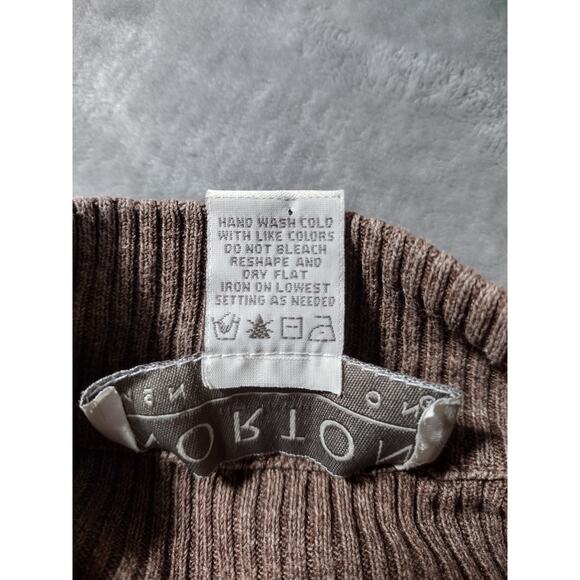 Brown Turtle Neck Sweater Tussah Silk Cotton Women's Small By Norton McNaughton - Picture 8 of 8